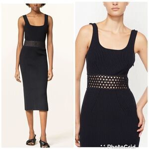 NEW Jonathan Simkhai Loren Crochet Ring Knit Midi Dress Black Large
